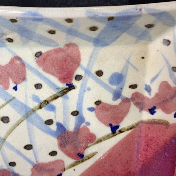 Vintage David Batz Studio Art Pottery square floral tray - Picture 3 of 11
